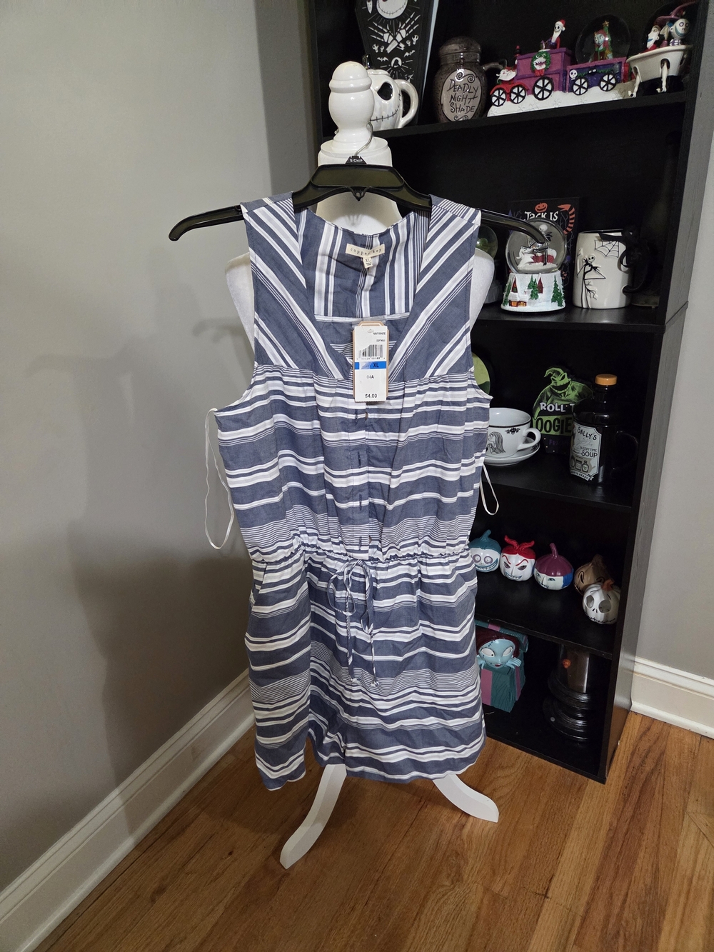Copper Key Blue and White Striped Sleeveless Romper
